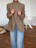 Women's Blazer Stand Collar Full Sleeve Single Button Female Plaid Blazers Autumn Chic Casual Commute Lady Coat