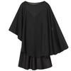 Asymmetric Satin Dress Womens Dresses Mini Layered Cape Dress Chic Black Cocktail O-Neck Short Dresses Elegant Party Dress