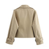 Autumn Women Solid Cropped Trench Coat Vintage Double Breasted Long Sleeve Short Jacket Lapel Collar Windbreaker
