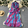Retro Elegant Autumn Edible Tree Fungus Patchwork Long Sleeves Print Chiffon Dress A-line French Vintage Vacation Women Dresses