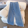 Pant Set Women Two Piece Sets Denim Splice Zipper Matching Sets Casual Coats Wide Leg Long Pants Lace Up Elastic Waist