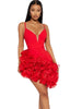 Beautiful Red Ruffle Mini Dress Women Evening Dress Glam Straps Fitted Chirstmas Cocktail Dress Year Robes