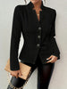 Autumn and Winter Woman Textured Button Front Blazer Stand Collar Long Sleeve Fit for Office and Casual Wear Suit Jacket