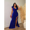 Women One Shoulder Open Back Sequined High Side Split Mermaid Maxi Dress Sexy Club Evening Party Dresses Vestidos