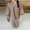 Striped Long Pants Set Color Block Turn Down Collar Three Quarter Sleeve Shirt Wide Leg Bottoms Casual Chic Women Outfits