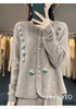 Autumn Winter Round Neck Embroidery Comfortable Ladies Sweater Coat Elegant Women Knitted Cardigan Sweater Jacket