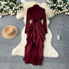 Long Dress Women Sexy Dresses Mock Neck Vestidos Y2k Streetwear Full Sleeve Tight Waist Elegant Splice Party Night Work