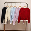 Korean Sweet Lace Patchwork Knitted Cardigan Women Spring Autumn Y2K Harajuku Lace-Up Sweater Coat Short Kawaii O-Neck Knitwear