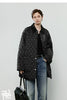 Women Cotton Jacket Winter Retro Diamond Grid Workwear Large Pocket Mid Length Jacket Brown