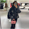 Vintage Sequin Snowflake Jacket For Women Long Sleeve Stand Collar Loose Coat Lady Wool Blend Warm Thicken Outwears
