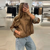 Casual Patchwork Women Coat Elegant Long Sleeve Stand Collar Pleated Female Outwear Autumn Winter Lady Streetwear