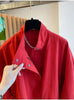 Women's Red Stand Collar Jacket, Casual Loose Fit Zip Up Outerwear with Drawstring Cuffs, Short Thin Coat for Autumn Spring