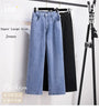 Women Jeans Stretch Casual Trousers Washed Denim Straight Pants Female Fleece Loose Vintage Jeans XL-7XL Oversize Autumn Winter