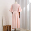 Causal 100% Cotton Women's Dress Vintage Crepe Gauze V-Neck Puff Sleeve Bandage Lace Up Elegant White Dresses Long Maxi Robe