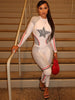 Stars Print 2 Piece Set Women Autumn O-Neck Full Sleeve Crop Tops+Leggings Matching Basic Streetwear Sporty Outfits