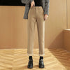 Spring Winter Plus Velvet Women Jeans Button High Waist Solid Pants Pockets Thicken Casual Straight Trousers