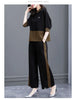 Middle-aged mother Suit Spring Autumn Loose Plaid Patchwork Top+Wide leg pants Two-piece Women's Clothing Sets