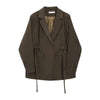 Belt Spliced Design Blazer Women Vintage Notched Collar Single Button Coat Spring Clothing 2AA4613