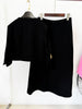 High Street Designer Suit Set Women's 3/4 Sleeve Beaded Cropped Jacket Midi Skirt Suit 2pcs