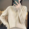 Knitted Cardigan Jacket Women Spring Autumn Flip Collar Female Appear Thin Long Sleeve Slim Ladies Sweater Coat