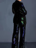 Sequin Pants and Blazer Set Women 2 Pieces Sets Spring Long Sleeve Blazer Coat High Waist Wide Leg Pants Suits Female