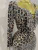 Sparkle Diamond Tassel One Shoulder Leopard Print Stretch Mini Dress Women Birthday Party Sexy Nightclub Stage Costume