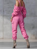 Vintage Denim Jumpsuit Woman Solid Zipper Off-shoulder High Wait Loose Cargo Pants Romper Long Sleeve Overalls One-Piece Suit