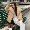 Women's Winter Lapel Puffer Jacket Loose Y2K Down Cotton Coat Woman Solid Color Casual Windproof Warm Cropped Parkas
