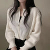 Short Sweater Zipper O-neck Knitted Cardigan Coat Casual Basic Solid Black Women Clothes Winter All-match Thick Lady