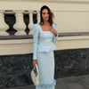 Elegant Woolen Top Pants Women Set Urban Long Sleeve Slash Neck Pleated Blouse Straight Trousers Autumn Winter Lady Suit