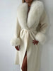Women's Solid Lapel Woolen Coat Elegant Full Sleeves Lace Up Loose Patchwork V-neck Overcoat Winter Office Commute Jacket