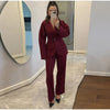 Elegant V-neck Blazers Coat Pants Set Women Solid Single Button Suit Coats Straight Long Trousers Spring Office Lady Outfit