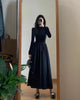 French Style Black A-Line Dresses Women Elegant High Waist Long Sleeve Midi Dress Autumn Winter Slim Fit Maxi Dress