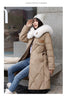 White Fur Collar Down Cotton Parkas Padded Coat Women Winter Long Over The Knee Waist Warm Thick Parkas Coat