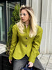Women Elegant Peplum Blazer Olive Green Slim Fit Flared Hem Jacket Vintage Puff Sleeve Office Lady Coat