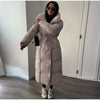 Winter Warm Stand Neck Long Lace Up Down Jackets Women Solid Ruff Soft Waist-cinching Coat Female Winter Chic Jackets