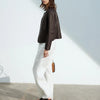Women's Autumn Clothing European Sheepskin Casual O-Neck Single-Breasted Coffee Litchi Stria Genuine Leather Jacket
