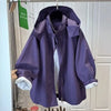 American Vintage Long Sleeve Hooded Trench Women Casual Wide-Waisted Zipper Utility Style Coat Button Patchwork Autumn