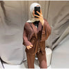 Casual Women Shirt Pant Set V-Neck Lace Up Loose Long Sleeve Top Wide Leg Trousers Suit Spring Autumn Chic Lady Outfits