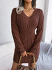 V Neck Casual Short Knit Dress Autumn Winter Women Solid Long Sleeve Dress Lady Khaki Bodycon Knitted Dresses