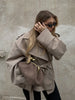 Women Lapel V-neck Belt Trench Coat Lace Up Button Full Sleeve Short Thin Windbreak Lady Daily Street Outerwear