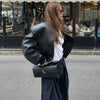 Double Zip Rib Collar Women Cropped Jacket Long Sleeve Side Pockets Loose Oversized Solid Autumn Coats Daily Chic Jackets