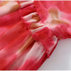 Women Elegant Floral A-line Pleated Dress Sexy Long-sleeved Waist Cinching Ruffle Mini Dresses Lady Vacation Street Gowns