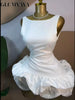 Women Round Collar Tierred Ruffles Smock Mini A-line Dress Elegant Evening Birthday Party Dresses Vestidos