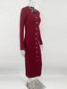 Elegant Evening Dress Women V Neck Long Sleeve Patchwork Button Slit Sweater Dresses Autumn Winter Knit Maxi Dress