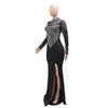 Women Long Sleeve Diamonds Rhinestones High Side Split Mermaid Midi Maxi Dress Even Sexy Party Dresses Vestidos