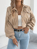 Corduroy Shacket for Women Fall Winter Short Lapel Jacket Long Sleeve with Mock Pockets & Single Button Casual Outerwear