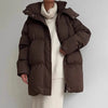 Winter Casual Lace-up Waisted Hooded Mid-Length Jacket For Women Solid Color Thickened Cotton Coat 1A1207