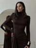 Turtleneck Thigh High Split Sexy Maxi Dress For Women Long Sleeve Draped Bandage Bodycon Club Long Dress
