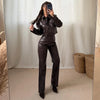 Street Women's Lace Up Leather Jacket Loose Solid Lapel Long Sleeve Belt Jackets Female Spring Lady Vintage Outwears